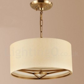 4 Light drum Retro, Rustic, Luxury Brass Pendant Lamp Chandelier with Fabric Shade
