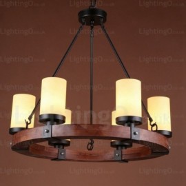 6 Light Country/Rustic Pendant Lights with Glass Shade for Living Room, Bedroom, Dining Room
