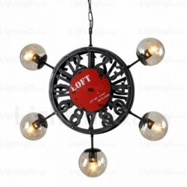 5 Light Vintage/Retro Pendant Lights with Glass Shade for Living Room, Dining Room, Bedroom, Cafes, Bar, Balcony, Hallway
