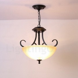 3 Light Country/Rustic Pendant Lights with Glass Shade for Hallway, Dining Room, Corridor, Kitchen, Balcony