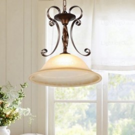 1 Light Country/Rustic Pendant Lights with Glass Shade for Hallway, Hallway, Tearoom
