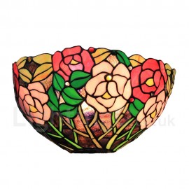 Diameter 30cm (12 inch) Handmade Rustic Retro Stained Glass Wall Light Colorful Rose Pattern Shade Bedroom Living Room Dining Room