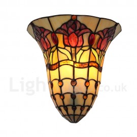Diameter 30cm (12 inch) Handmade Rustic Retro Stained Glass Wall Light Colorful Pattern Shade Bedroom Living Room Dining Room