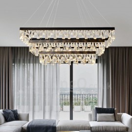 Nordic Living Room Crystal Chandelier Rectangular Atmosphere LED Pendant Lights Hall Bedroom Restaurant Postmodern Lighting