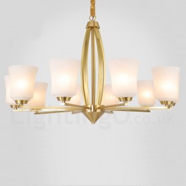 10 Light Pure Brass Large Luxurious Rustic Retro Vintage Brass Pendant Chandelier with Glass Shades Special for Hotel, Office, Showroom, Living Room, Dinning Room, Bedroom