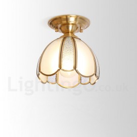 Pure Brass LED Rustic / Lodge Nordic Style Flush Mount Ceiling Light with Glass Shade for Bathroom, Living Room, Study, Kitchen,