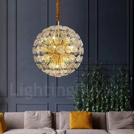 Nordic Spherical Brass Dandelion Crystal Pendant Light for Living Room Dining Room Bed Room